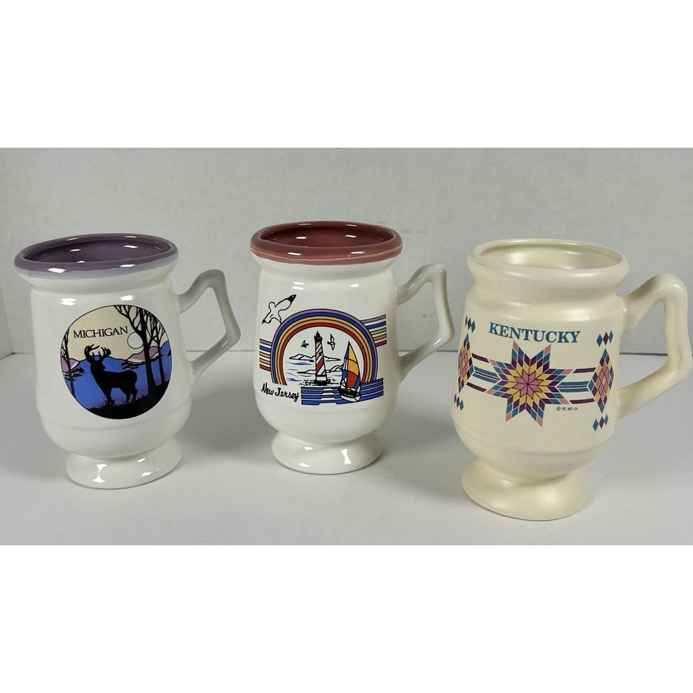 VTG Ceramic Coffee Cup Lot of 3 MCM US States Kentucky Michigan New Jersey